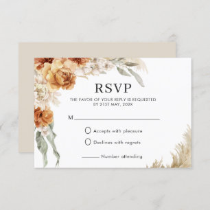 Cartão RSVP Casamento Burnt Orange Floral Pampas Boho