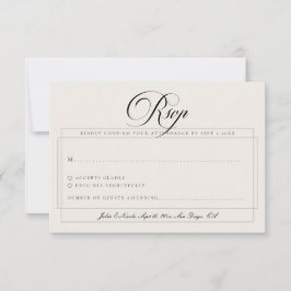 Cartão RSVP Casamento Caligrafia Branco Marfim Preto Clássico