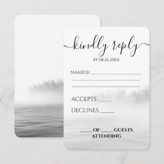 Cartão RSVP Casamento Caligrafia Lago Névoa Preto e Branco Per