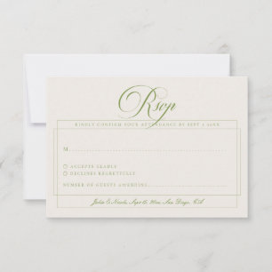 Cartão RSVP Casamento Caligrafia Marfim Verde Oliva Clássico