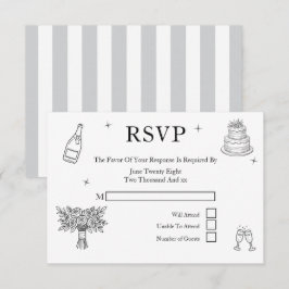 Cartão RSVP Casamento Caprichos Desenhos Cinza e Branco