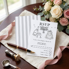 Cartão RSVP Casamento Caprichos Desenhos Cinza e Branco