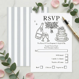 Cartão RSVP Casamento Caprichos Desenhos Cinza e Branco