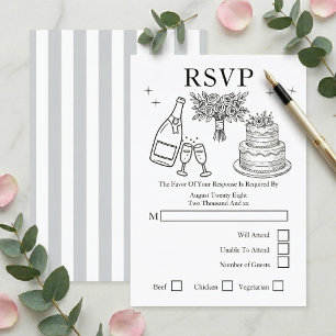 Cartão RSVP Casamento Caprichos Desenhos Cinza e Branco