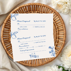 Cartão RSVP Casamento Caprichoso Champanhe Desenhado à Mão Azu