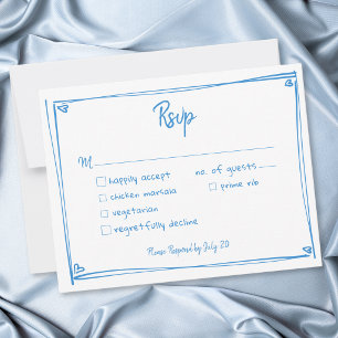 Cartão RSVP Casamento Caprichoso Coração Desenhado à Mão Azul