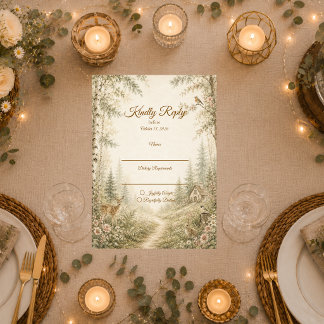 Cartão RSVP Casamento Caprichoso Cottagecore na Floresta