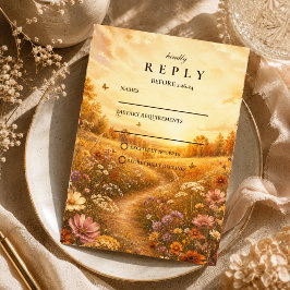 Cartão RSVP Casamento Caprichoso de Flores Silvestres de Outon