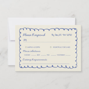 Cartão RSVP Casamento caprichoso desenhado à mão azul 