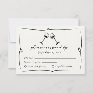 Cartão RSVP Casamento Caprichoso Desenhado à Mão em Vinícola I