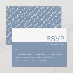 Cartão RSVP Casamento caprichoso em azul empoeirado e branco