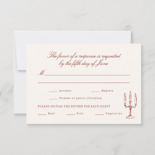 Cartão RSVP Casamento Caprichoso Ilustrado em Vermelho