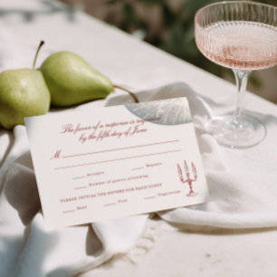 Cartão RSVP Casamento Caprichoso Ilustrado em Vermelho