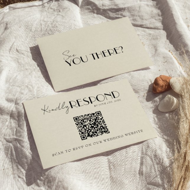 Cartão RSVP Casamento caprichoso retrô com código QR moderno e (Criador carregado)