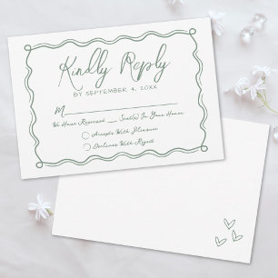 Cartão RSVP Casamento Caprichoso Verde Desenhado à Mão