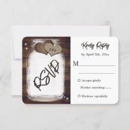 Cartão RSVP Casamento Cardíaco Mason Jar Rustic Country Wood B