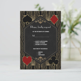 Cartão RSVP Casamento Cassino Roaring 20s Vegas Gatsby Art Déc