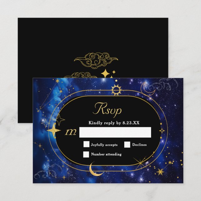 Cartão RSVP Casamento celeste azul-legante (Frente/Verso)