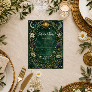 Cartão RSVP Casamento Celestial Art Nouveau Encantado