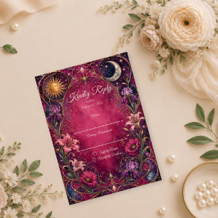 Cartão RSVP Casamento Celestial Art Nouveau Romântico