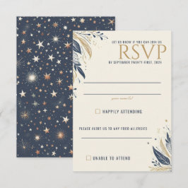 Cartão RSVP Casamento Celestial Azul e Dourado