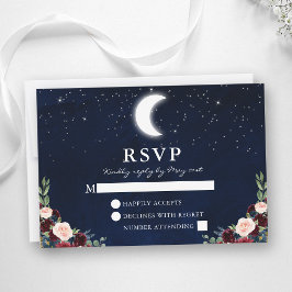 Cartão RSVP Casamento Celestial Céu Azul Estrelas Florais