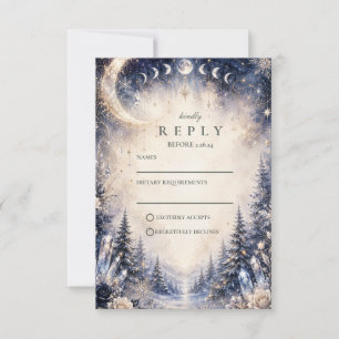 Cartão RSVP Casamento Celestial de Inverno Atemporal