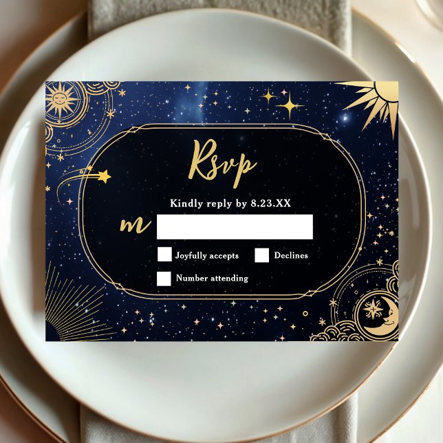 Cartão RSVP Casamento celestial de sol e lua (Criador carregado)
