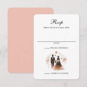 Cartão RSVP Casamento Celestial em Rose Gold