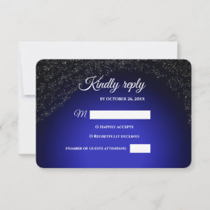 Cartão RSVP Casamento celestial Lua cheia e estrelas azul-de-m
