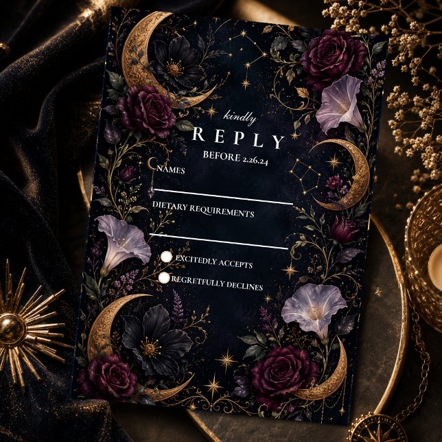 Cartão RSVP Casamento Celestial Sombrio e Temperamental (Criador carregado)