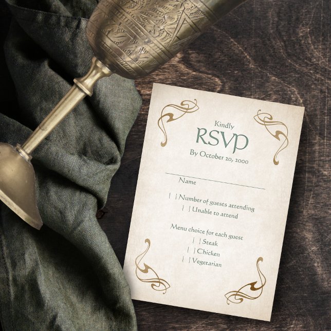 Cartão RSVP Casamento Celta Medieval Fantástico (Criador carregado)