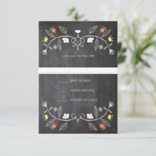 Cartão RSVP Casamento Chalkboard Mint Orange Floral Garland