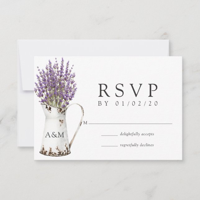 Cartão RSVP Casamento Charmoso Cottage Lavanda (Frente)