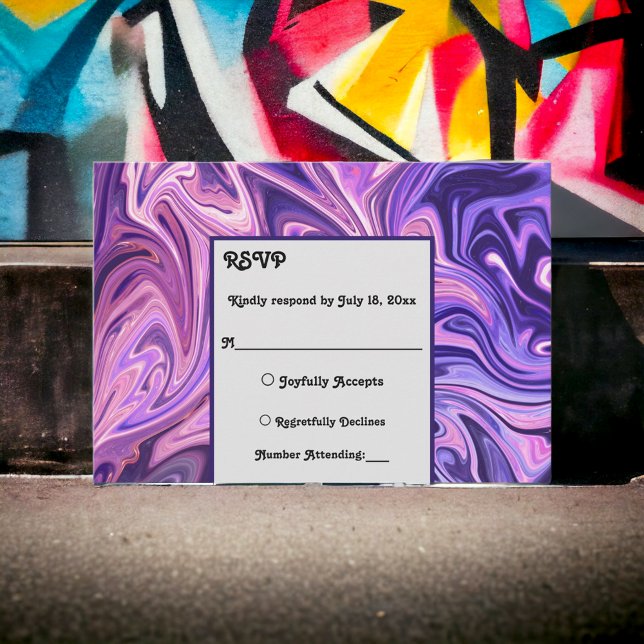 Cartão RSVP Casamento Chic Azul Wavy Abstrato da Galáxia Moder (Criador carregado)