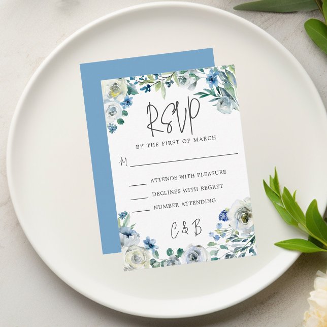 Cartão RSVP Casamento Chic Blue Floral Spring (Criador carregado)