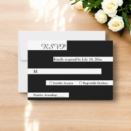 Cartão RSVP Casamento Chic Branco E Preto Moderno Elegante