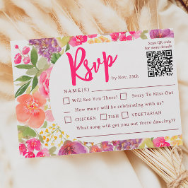 Cartão RSVP Casamento chic com guião floral brilhante da Bohem