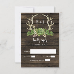Cartão RSVP Casamento Chic do Barn Wood Antlers Succulent Coun
