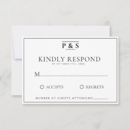 Cartão RSVP Casamento Chic do Monograma Branco e Preto