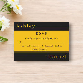 Cartão RSVP Casamento Chic Dourado E Preto De Luxo Elegante