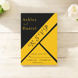 Cartão RSVP Casamento Chic Dourado E Preto De Luxo Elegante