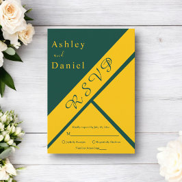 Cartão RSVP Casamento Chic Dourado E Verde De Luxo Elegante