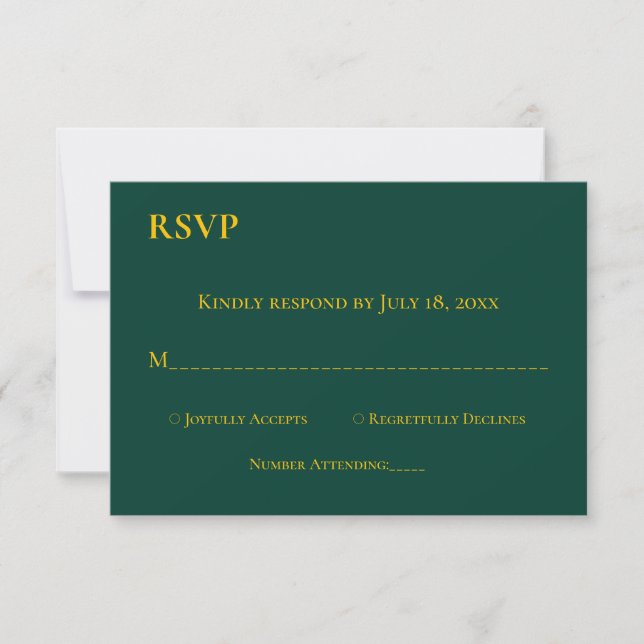 Cartão RSVP Casamento Chic Dourado Simples Emerald Verde (Frente)