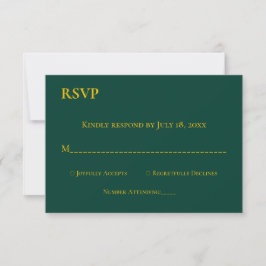Cartão RSVP Casamento Chic Dourado Simples Emerald Verde