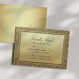 Cartão RSVP Casamento Chic Elegante Preto e Dourado