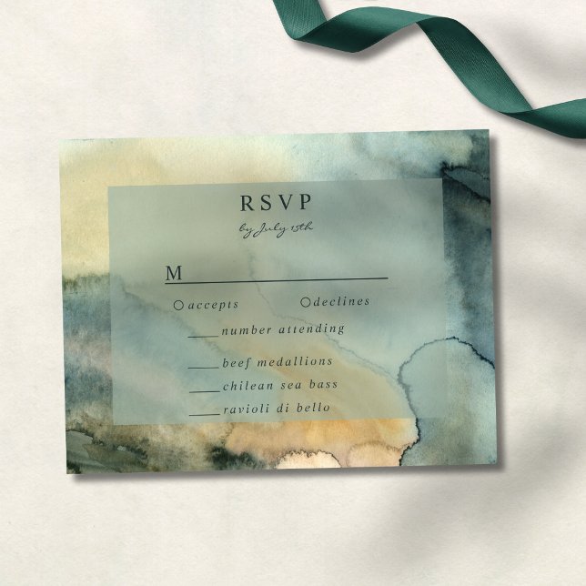 Cartão RSVP Casamento Chic Granite Blue Watercolor (Criador carregado)