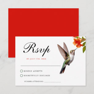 Cartão RSVP Casamento Chic Hummingbird e Orange Flower