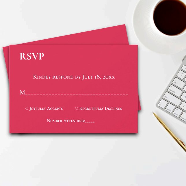 Cartão RSVP Casamento Chic Magenta Moderno com Script Mínimo E (Criador carregado)