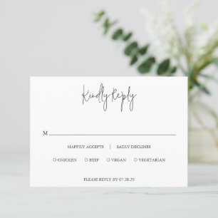 Cartão RSVP Casamento Chic Moderno em Preto e Branco